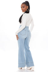 Fifth Avenue Stretch Wide Leg Trouser Jeans Shorter Length - Light Blue Wash Ins Street
