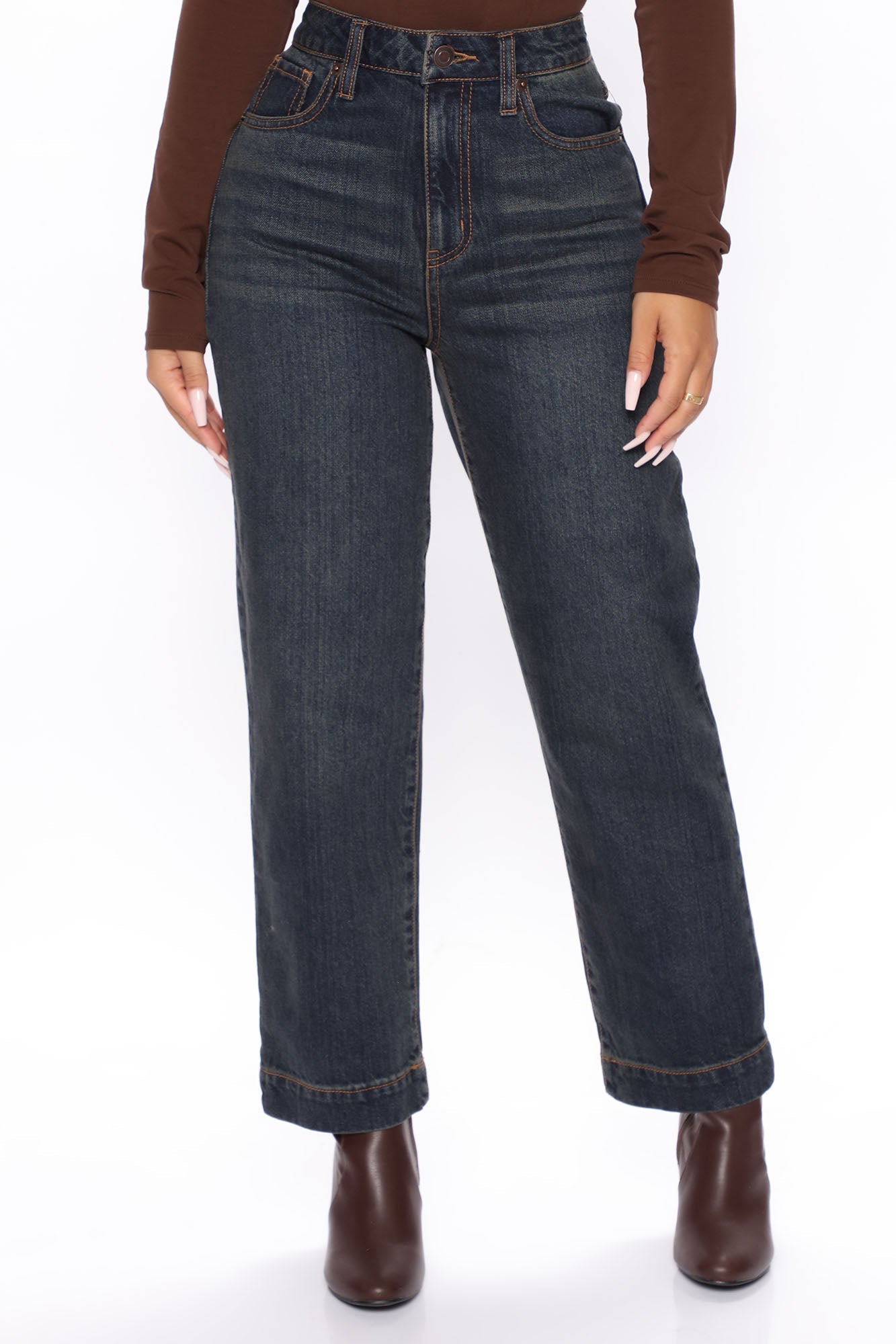 Kensington High Rise Ankle Straight Leg Jeans - Dark Wash Ins Street