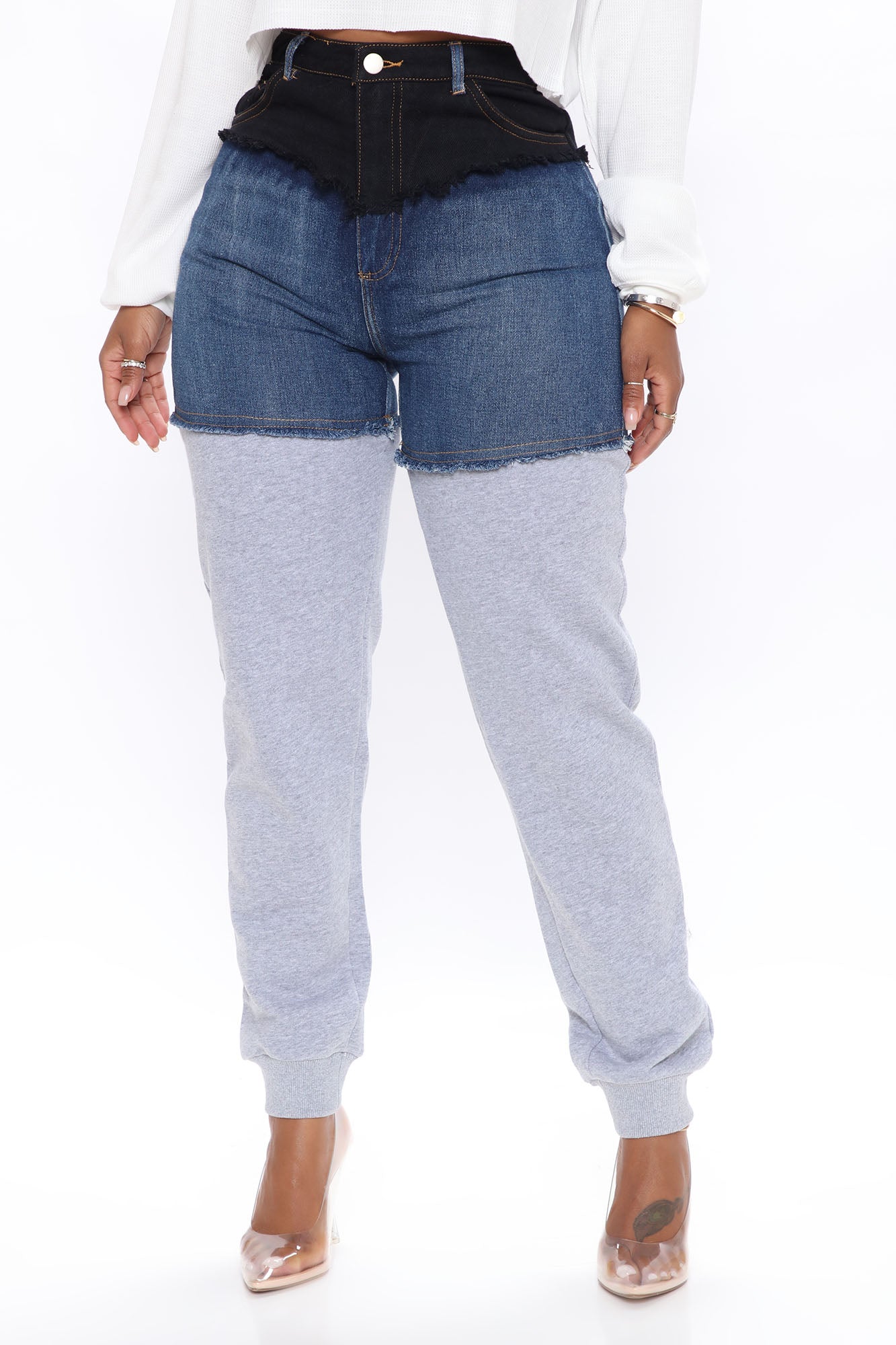 Top Tier Denim Sweatpant Joggers - Blue/combo Ins Street