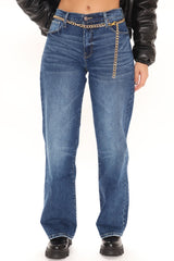 Straight From The Block Belted High Rise Jeans - Medium Blue Wash Ins Street