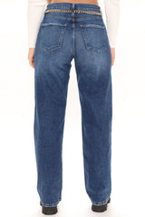 Straight From The Block Belted High Rise Jeans - Medium Blue Wash Ins Street