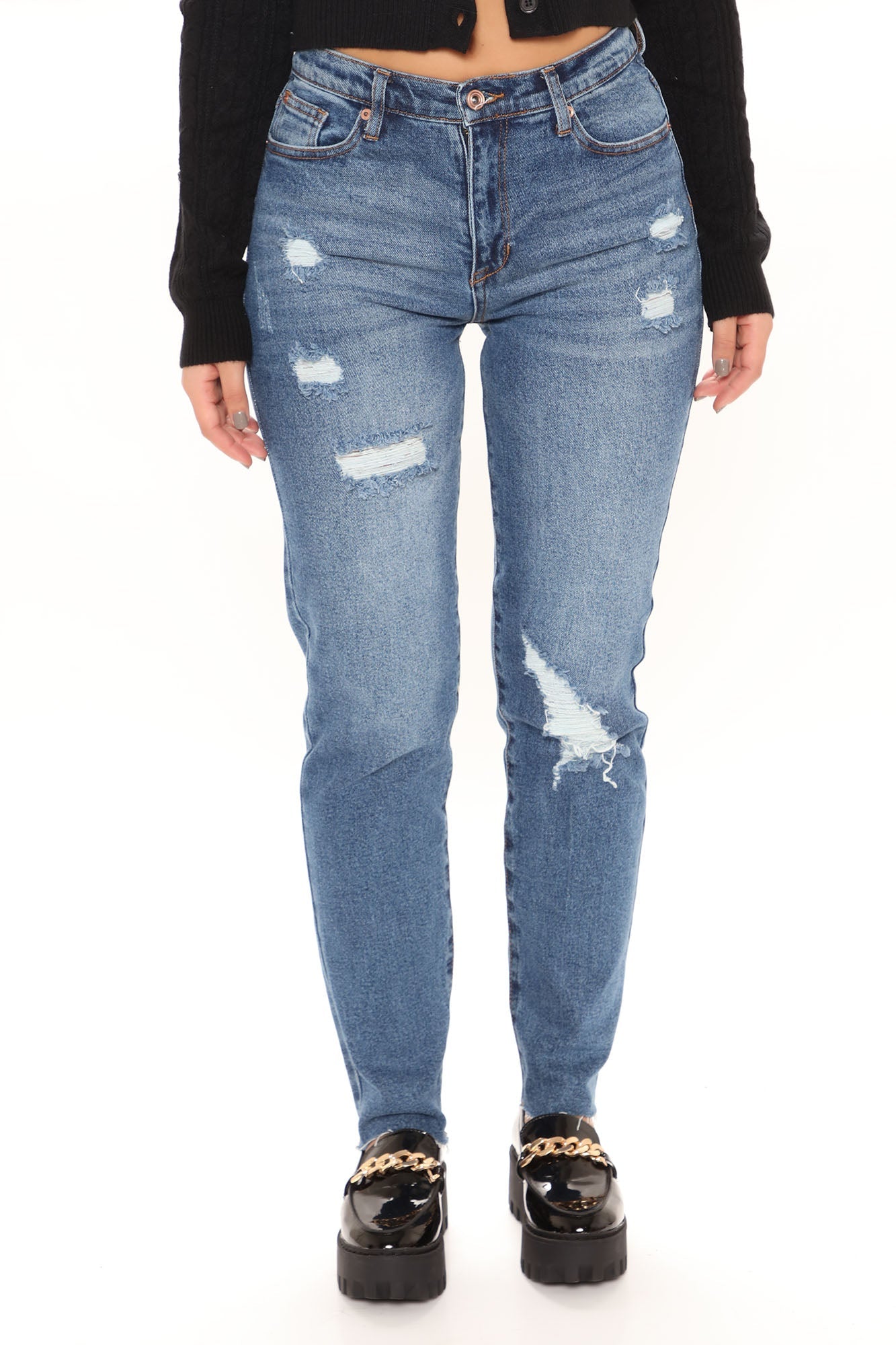 Survival Of The Fittest Ripped Boyfriend Jeans - Dark Wash Ins Street