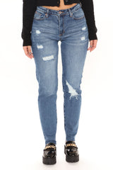 Survival Of The Fittest Ripped Boyfriend Jeans - Dark Wash Ins Street