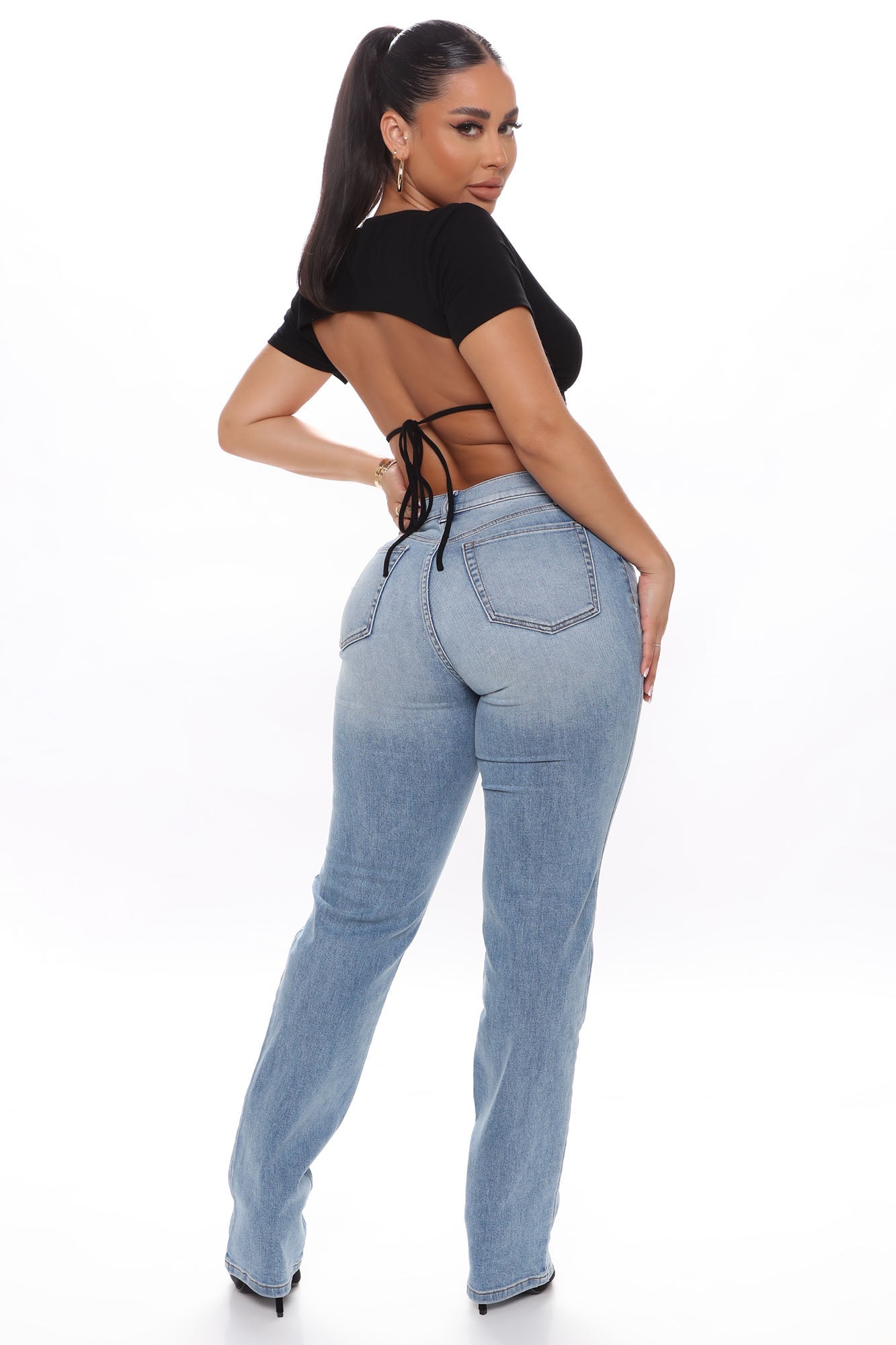 V Nice To Meet You Straight Leg Jeans - Light Blue Wash Ins Street