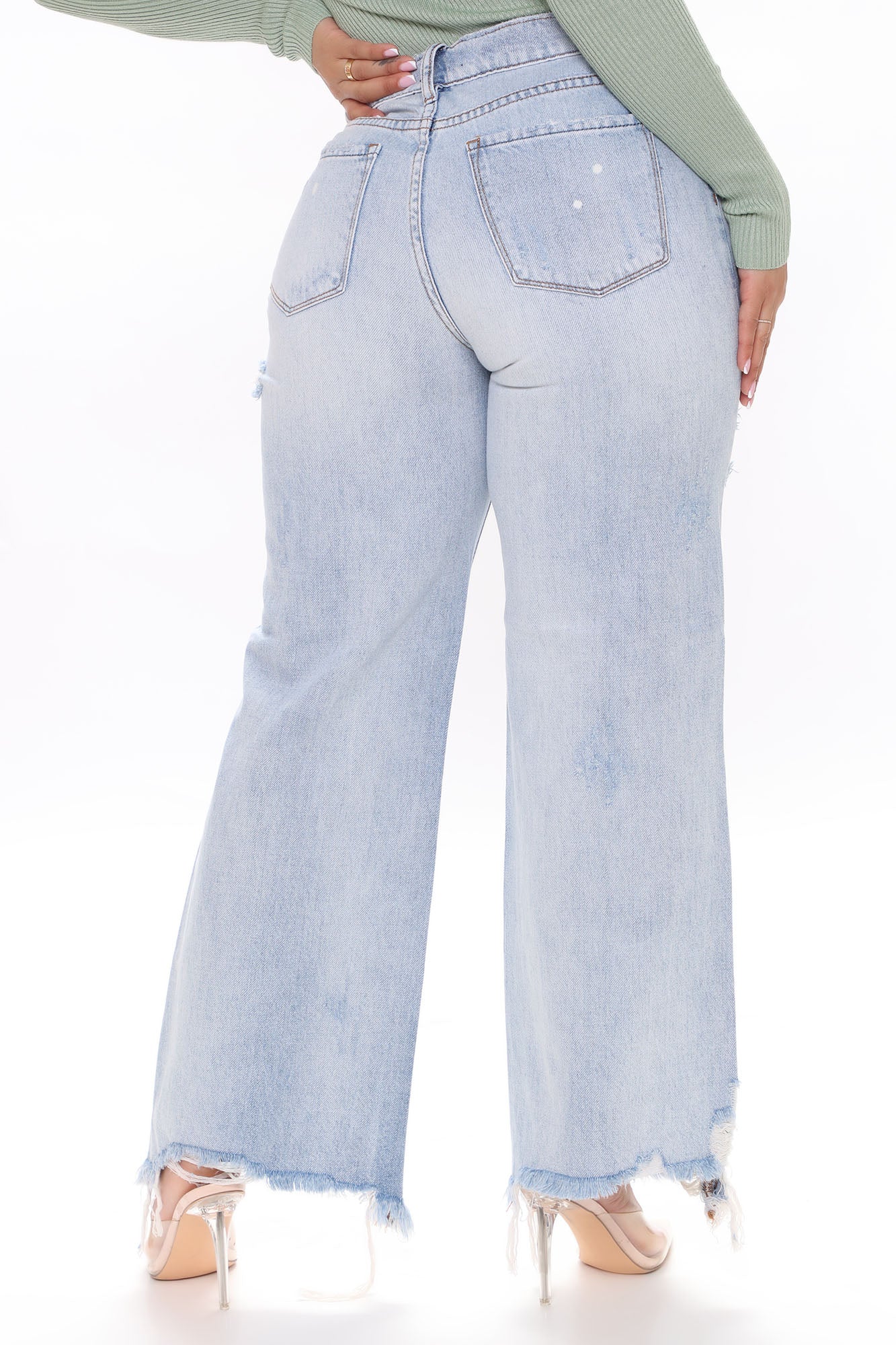 Hangin' Loose Ripped Wide Leg Jeans - Light Blue Wash Ins Street