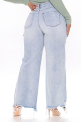 Hangin' Loose Ripped Wide Leg Jeans - Light Blue Wash Ins Street