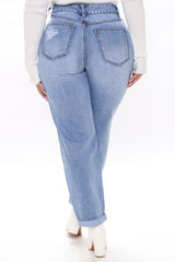 My New Non Stretch Ripped Boyfriend Jeans - Medium Blue Wash Ins Street
