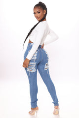 Yes Now Distressed Skinny Jeans - Medium Blue Wash Ins Street