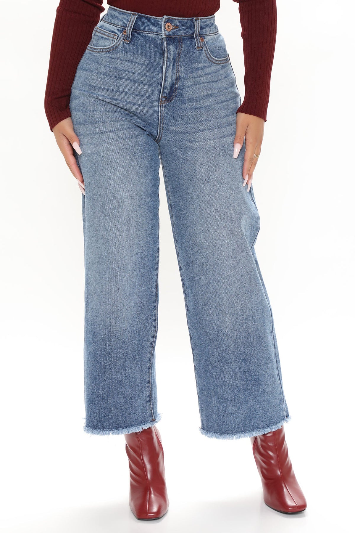 Georgia Wide Leg Boyfriend Jeans - Medium Blue Wash Ins Street