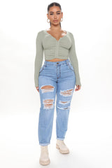 Keeping Secrets Non Stretch Ripped Boyfriend Jeans - Light Blue Wash Ins Street