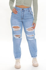 Keeping Secrets Non Stretch Ripped Boyfriend Jeans - Light Blue Wash Ins Street