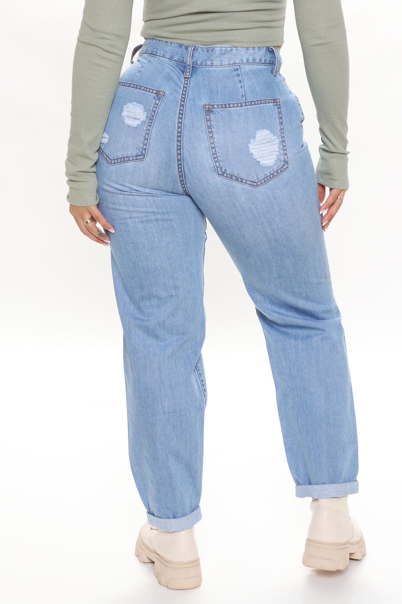 Keeping Secrets Non Stretch Ripped Boyfriend Jeans - Light Blue Wash Ins Street