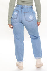 Keeping Secrets Non Stretch Ripped Boyfriend Jeans - Light Blue Wash Ins Street
