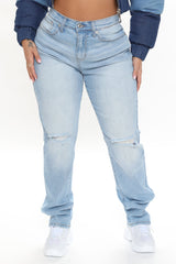 Always The Hero Ripped Dad Jeans - Light Blue Wash Ins Street