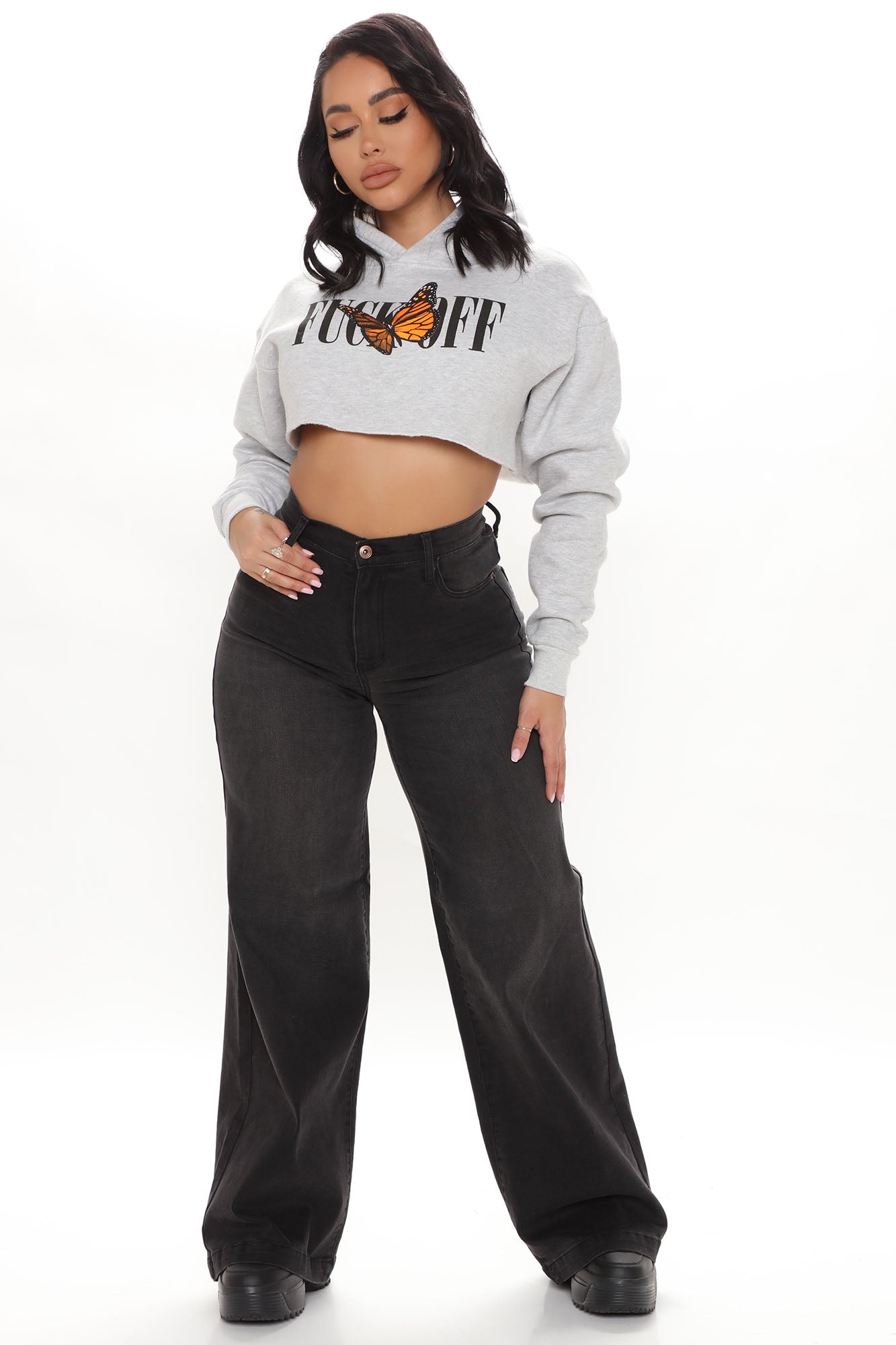 Abbot Kinney Wide Leg Skater Jeans - Black Ins Street