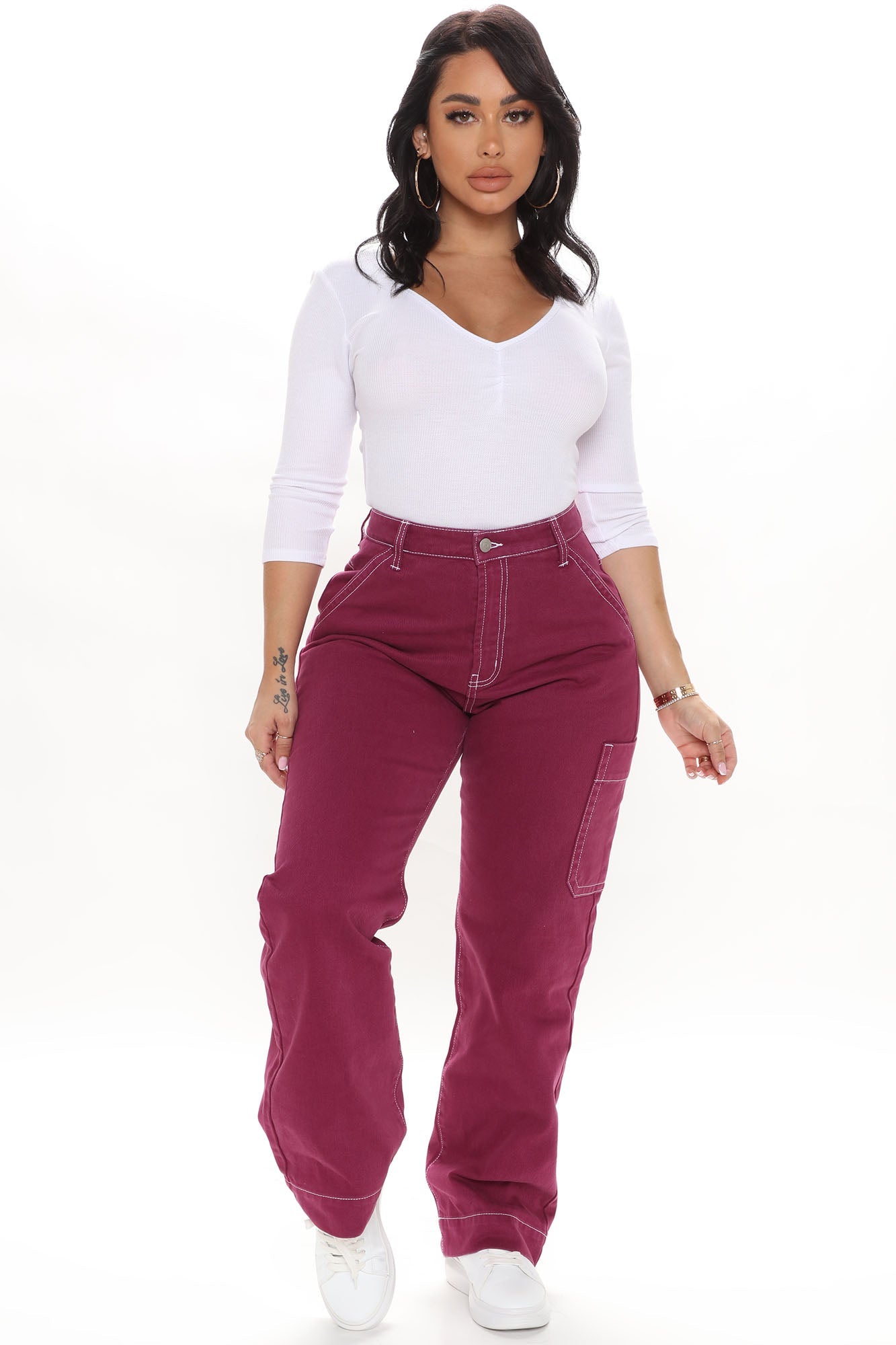 Oh So Crafty Non Stretch Carpenter Jeans - Magenta Ins Street