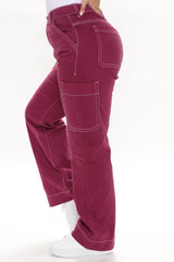 Oh So Crafty Non Stretch Carpenter Jeans - Magenta Ins Street