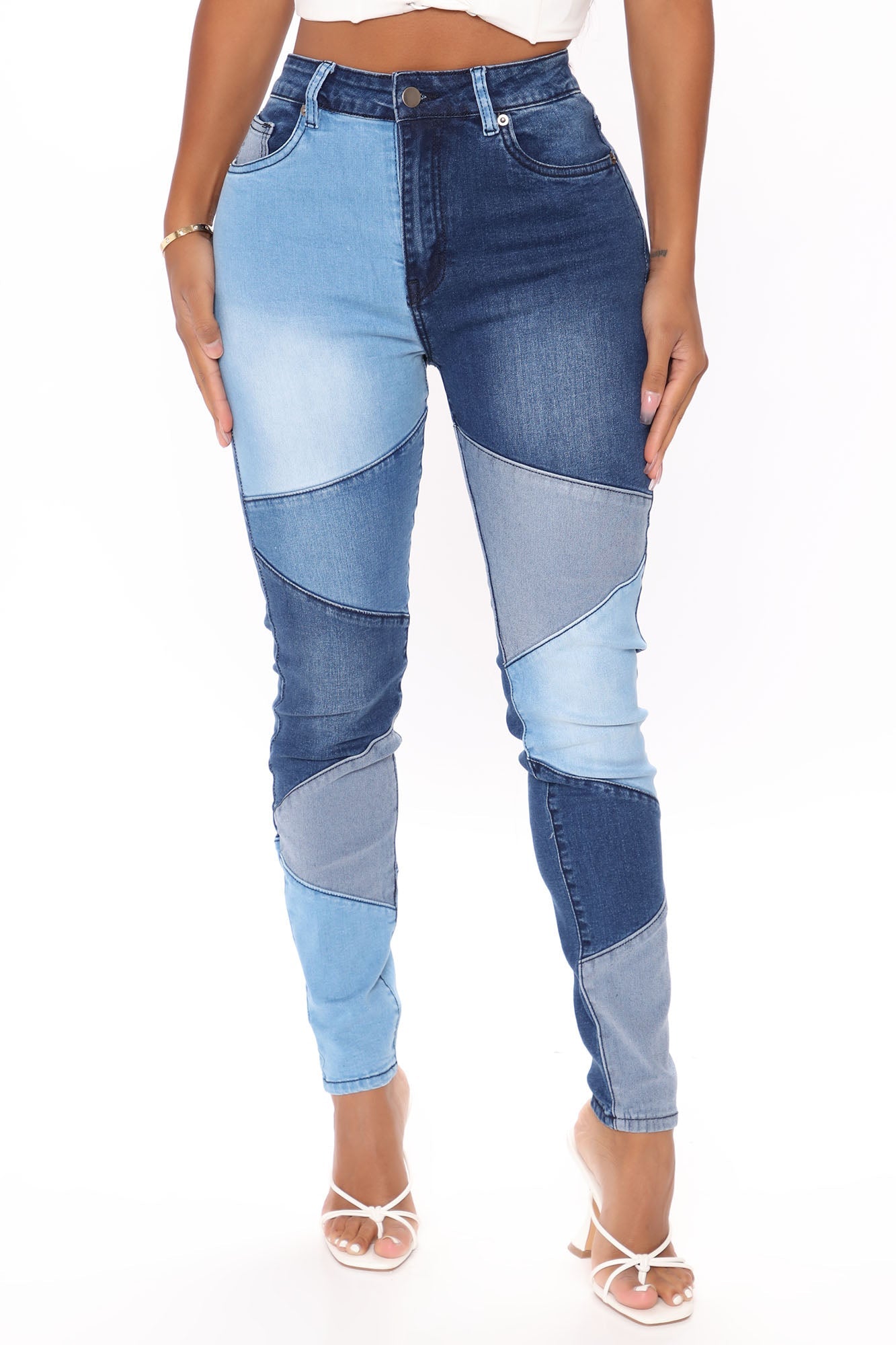 All Fixed Up Patchwork Skinny Jeans - Blue/combo Ins Street