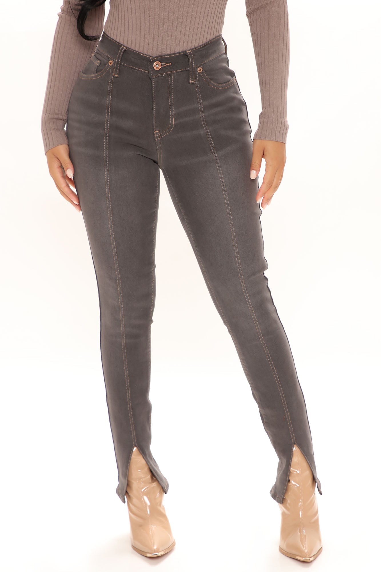 Always On Trend Slit Skinny Jeans - Black Ins Street