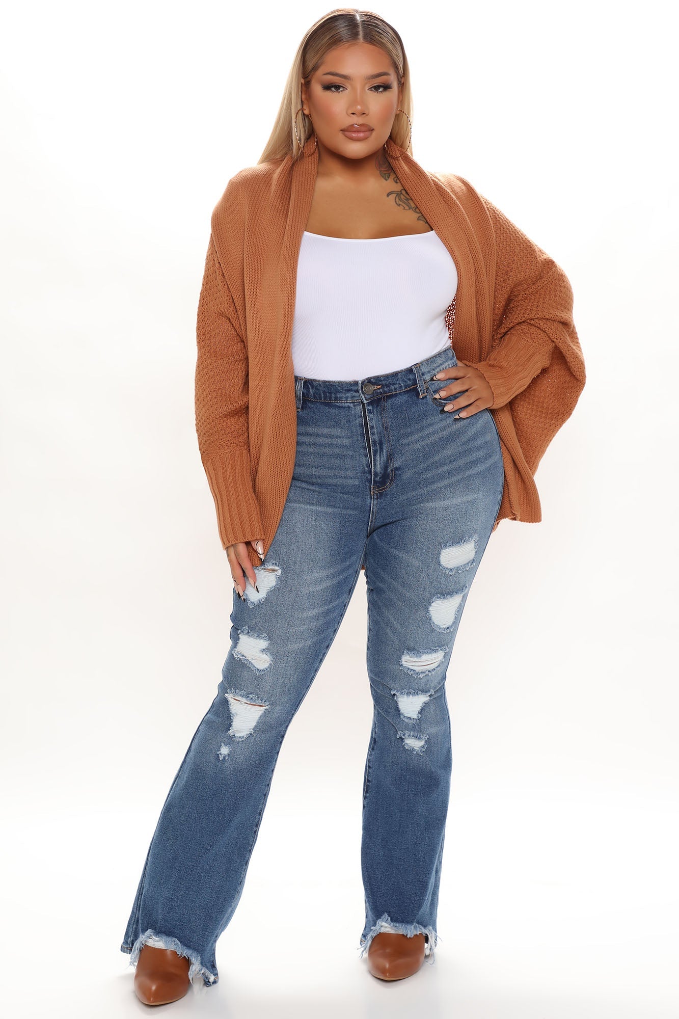 Get Like Me Distressed Flare Jeans - Dark Wash Ins Street