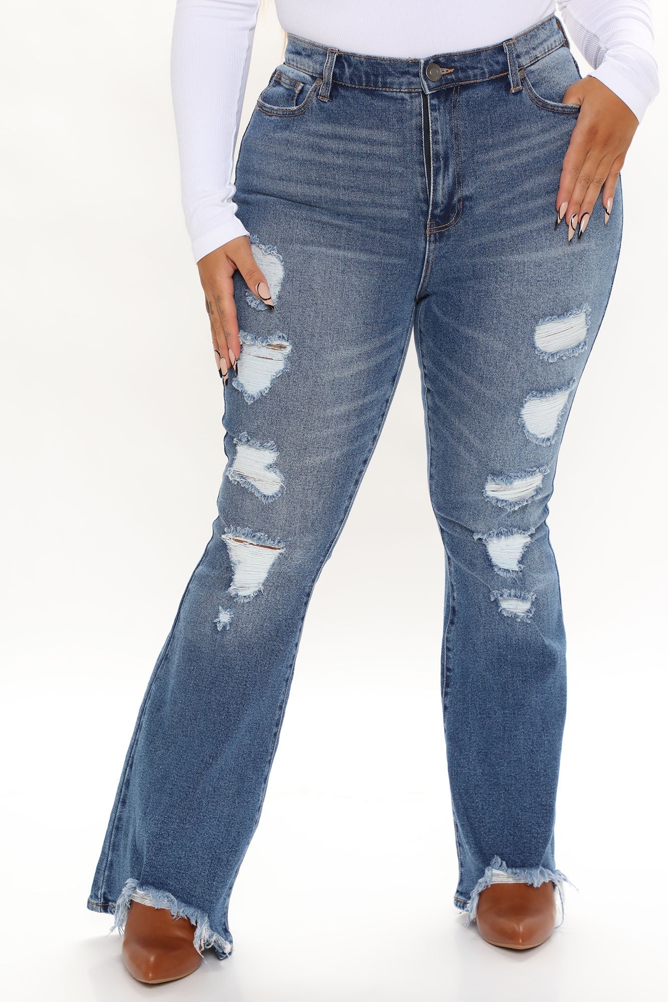 Get Like Me Distressed Flare Jeans - Dark Wash Ins Street