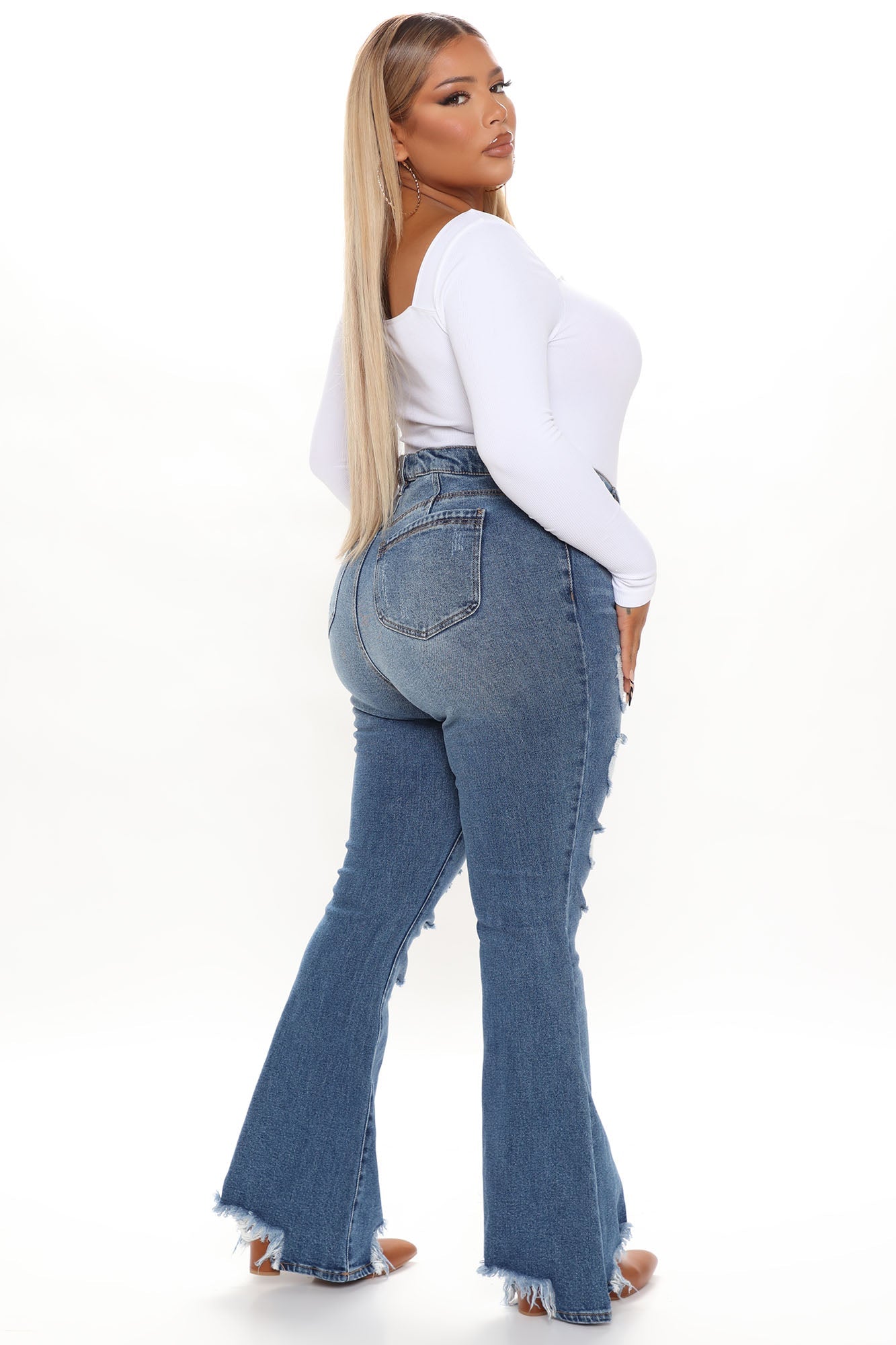 Get Like Me Distressed Flare Jeans - Dark Wash Ins Street