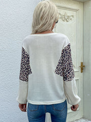Leopard Color Block Waffle Knit Top Ins Street