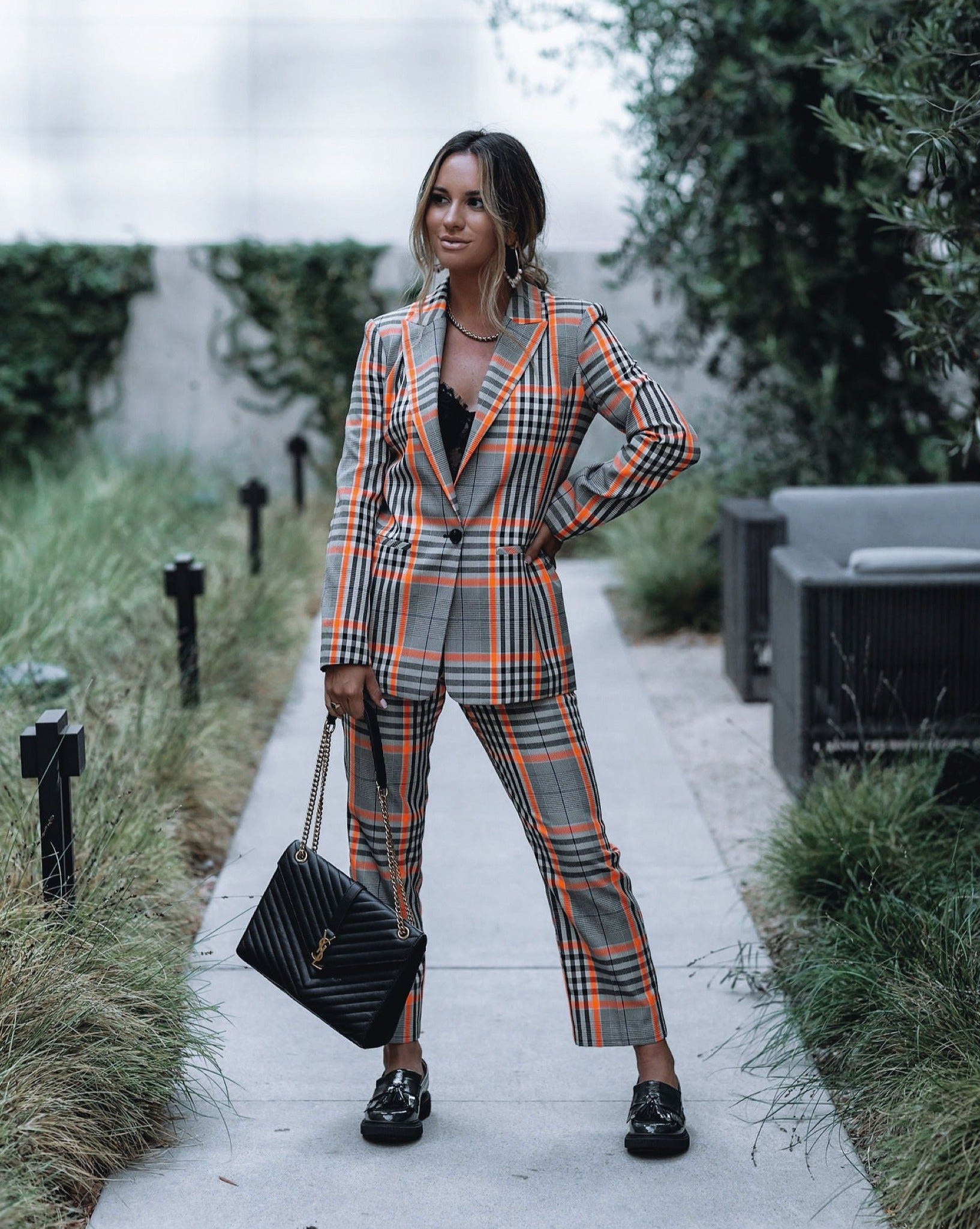 Londyn Pocketed High Rise Plaid Trousers Ins Street