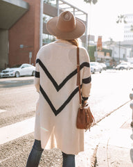 Mocha Java Pocketed Chevron Cardigan - Ivory Navy Ins Street