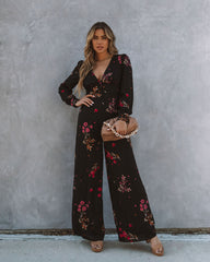 Lily Rose Floral Wide Leg Jumpsuit - Black Ins Street