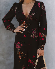 Lily Rose Floral Wide Leg Jumpsuit - Black Ins Street