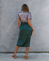 Lottie Satin Wrap Midi Skirt - Hunter Green Ins Street