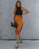 Lottie Satin Wrap Midi Skirt - Golden Amber Ins Street