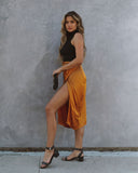 Lottie Satin Wrap Midi Skirt - Golden Amber Ins Street