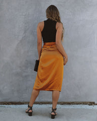 Lottie Satin Wrap Midi Skirt - Golden Amber Ins Street