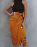 Lottie Satin Wrap Midi Skirt - Golden Amber Ins Street