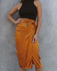 Lottie Satin Wrap Midi Skirt - Golden Amber Ins Street