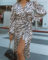 Frances Satin Tiger Print Wrap Blouse Ins Street