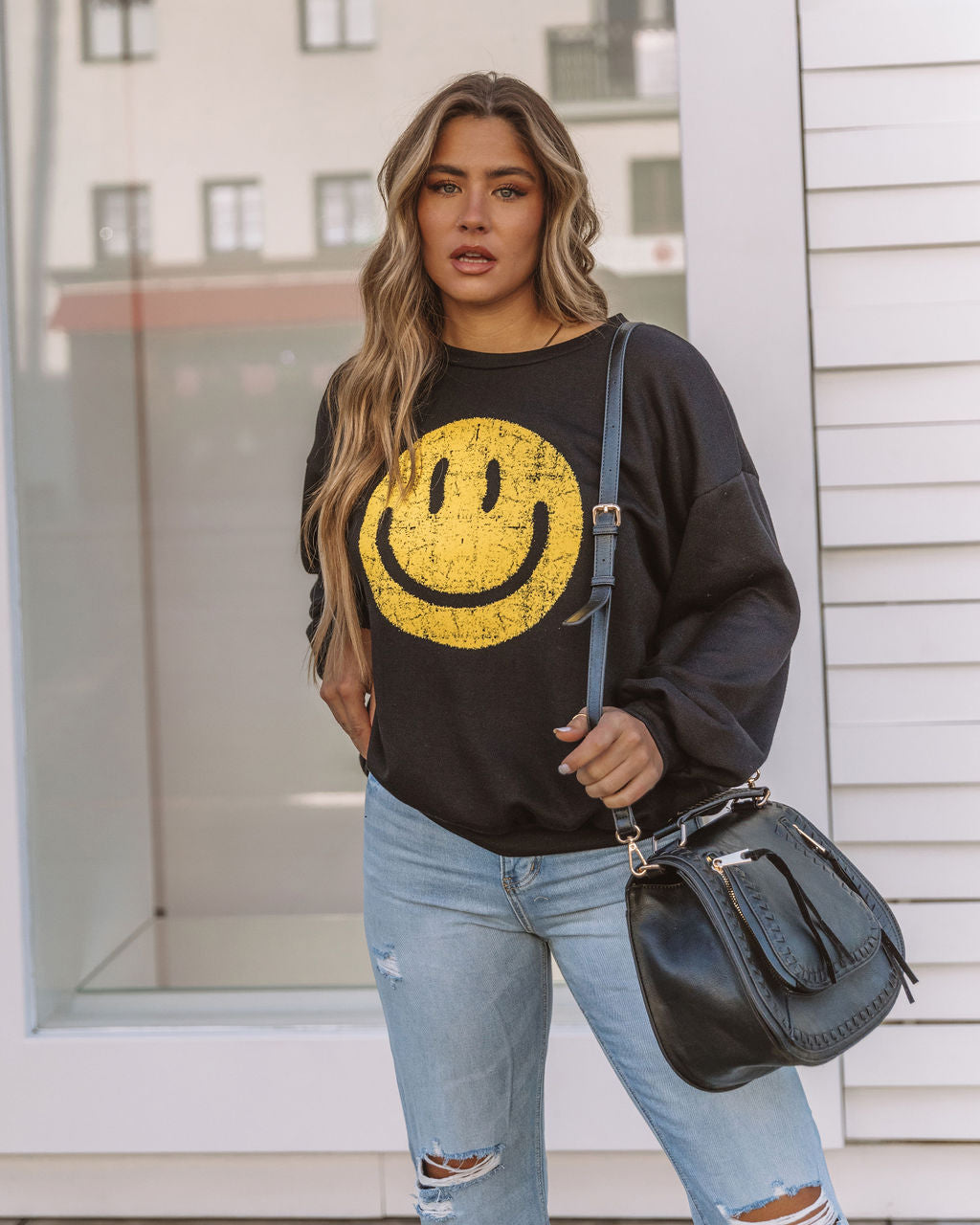 Smiling Heart Cotton Blend Pullover - Black Ins Street