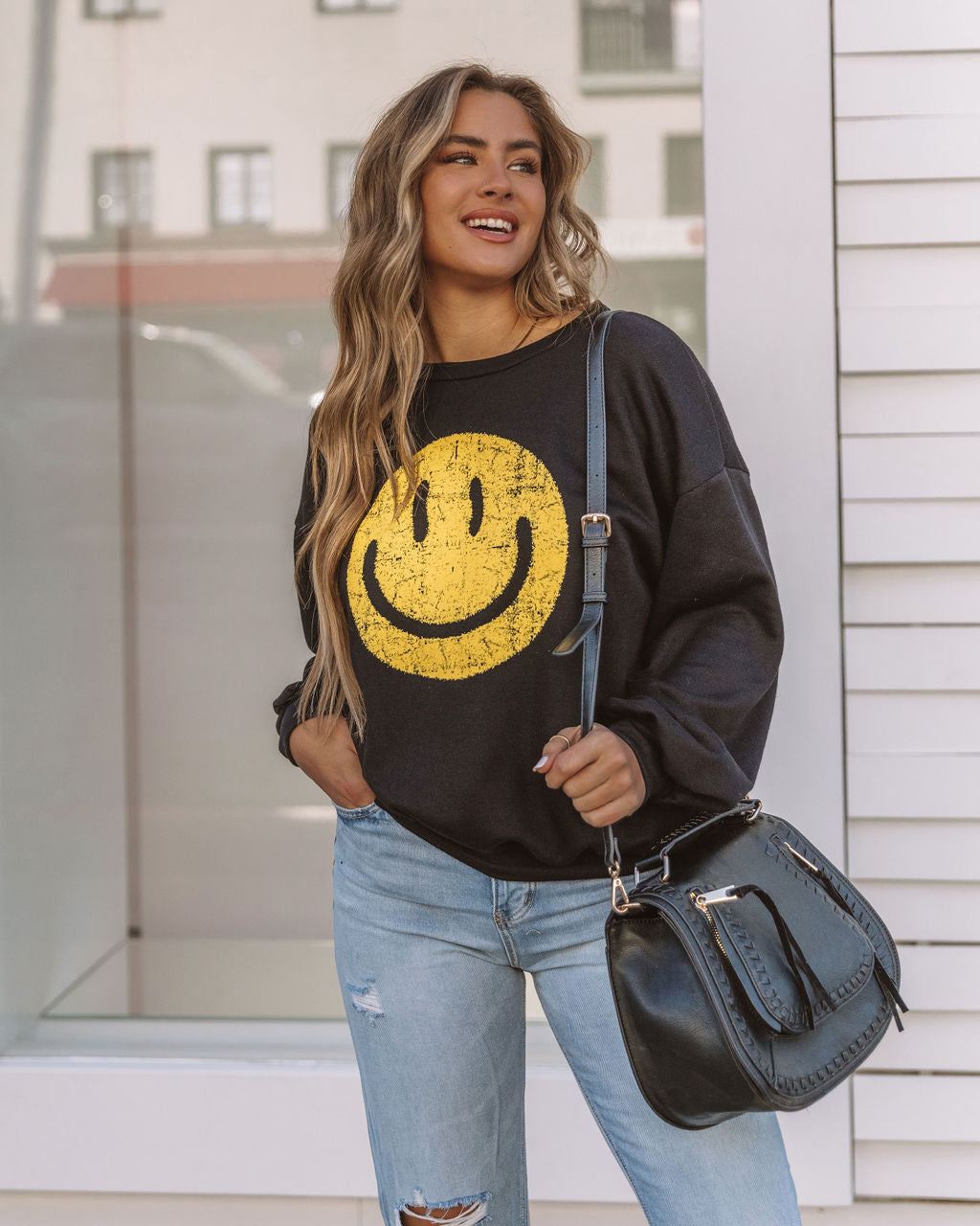 Smiling Heart Cotton Blend Pullover - Black Ins Street