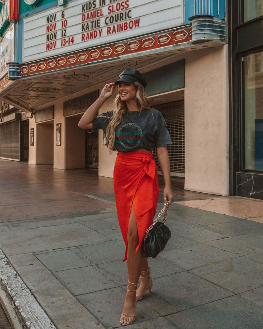 Devotion Wrap Midi Skirt - Orange Ins Street