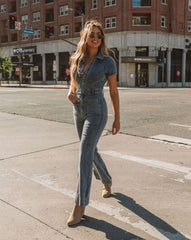 Longmont Pocketed Flared Denim Jumpsuit Ins Street