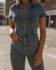 Longmont Pocketed Flared Denim Jumpsuit Ins Street