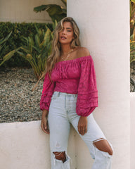 Nanette Textured Off The Shoulder Blouse - Magenta Ins Street