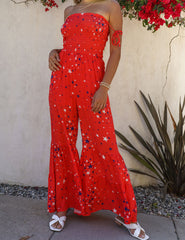 Fireworks Smocked Flared Leg Jumpsuit Ins Street