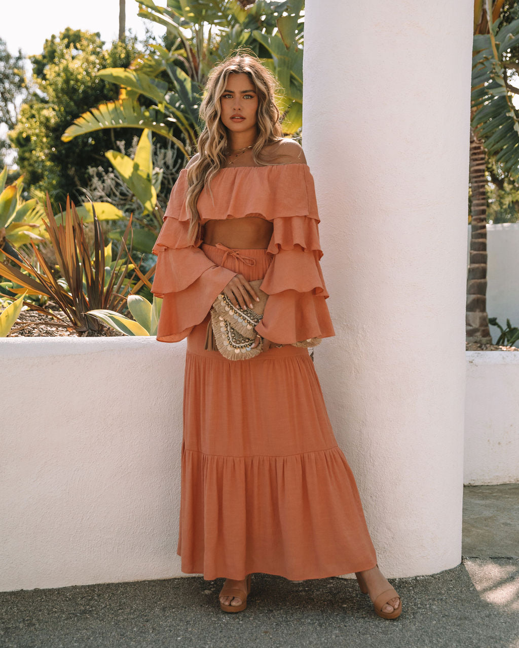 Leila Tiered Maxi Skirt - Peach Ins Street