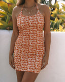 Amira Floral Halter Knit Mini Dress - Orange Multi GILL-001