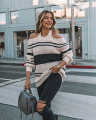 Ronen Striped Cold Shoulder Knit Sweater - Black Ins Street