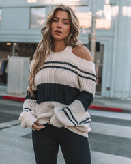 Ronen Striped Cold Shoulder Knit Sweater - Black Ins Street