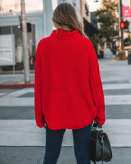 Veyda Ribbed Turtleneck Knit Sweater - Red - FINAL SALE MAIN-001